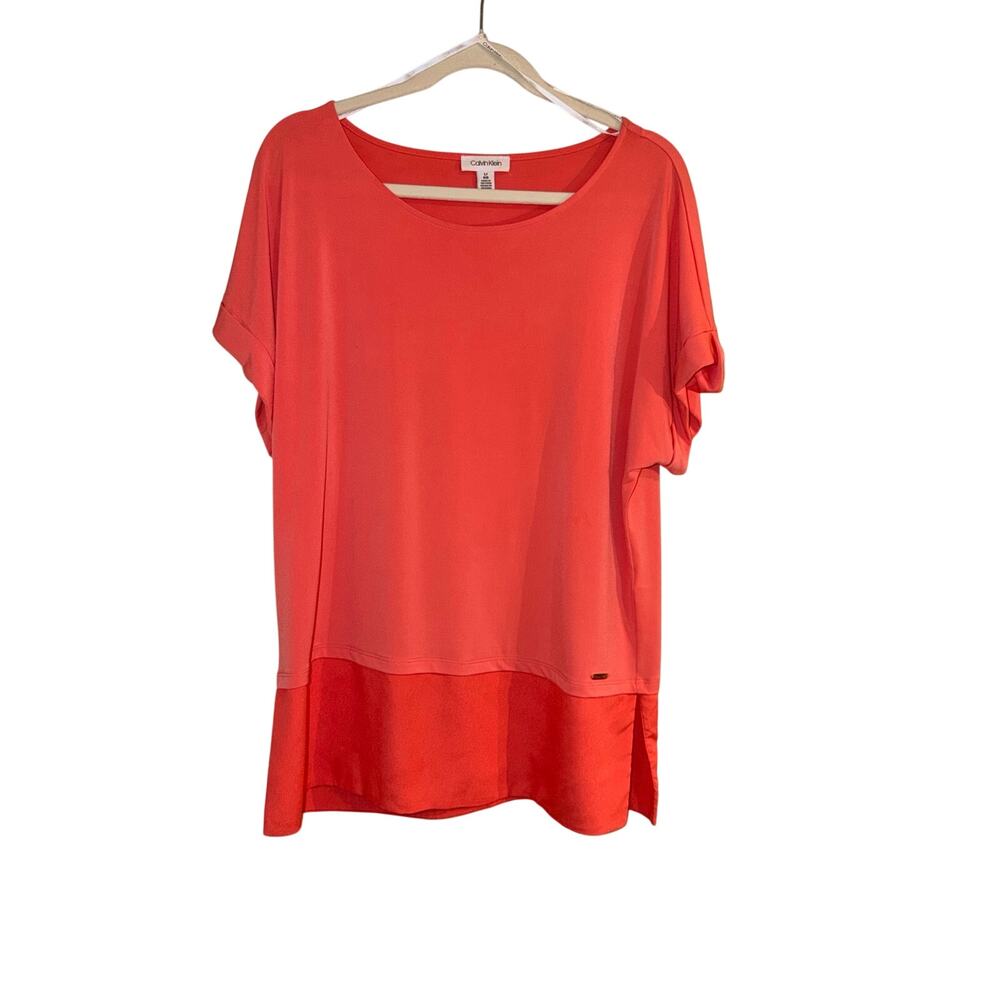 Calvin Klein Women’s Large Coral Layered Short Sleeve Blouse Top